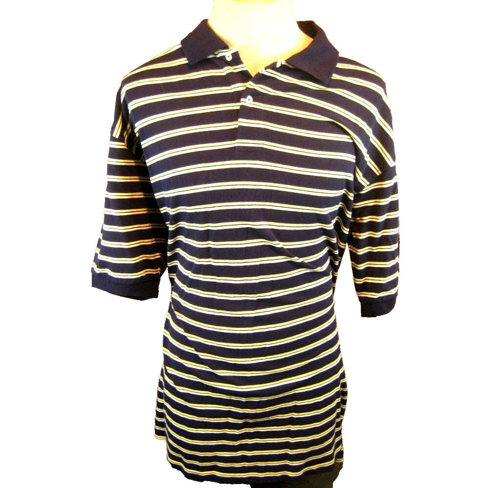 Mens Croft & Barrow Navy Stripe Cotton SS Deck Polo Golf Casual Shirt sz XLT